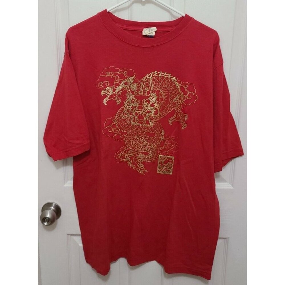 Vtg G-UNIT Mens Short Sleeve T Shirt Red/Gold Dragon Graphic 50 Cent Y2K Rap XL
